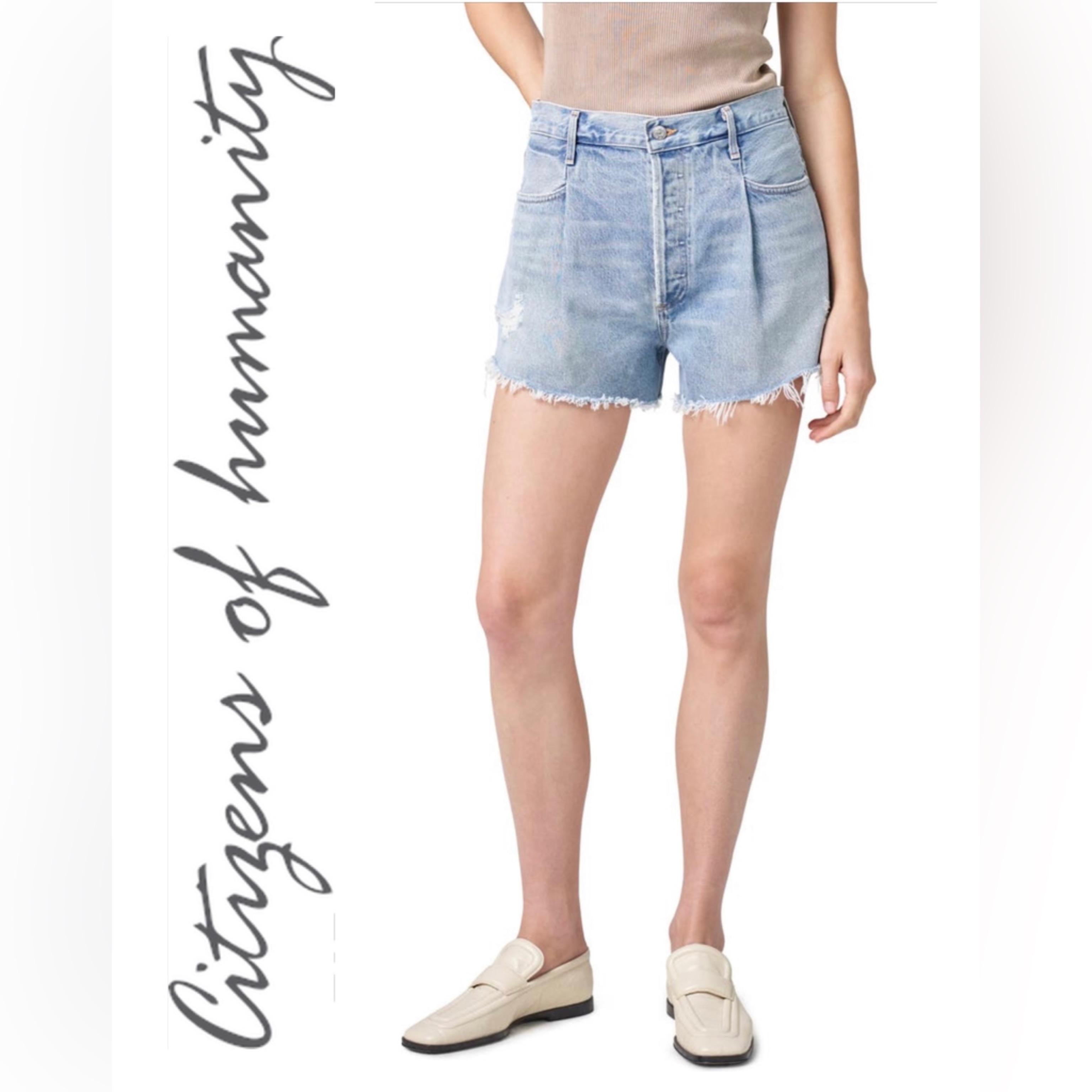 Nwtcitizens Of Humanity Franca Pleated Baggy Cutoff Denim Shorts Size 29
